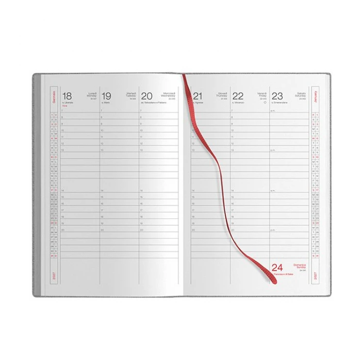 Agenda settimanale Flex Weekly con copertina flessibile in poliuretano termovirante, visualizzazione fronte chiuso e interno con pagine per appunti