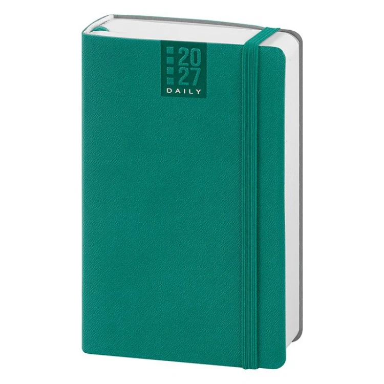 Agenda giornaliera Flex Daily chiusa con elastico, formato 9x14 cm, in poliuretano termovirante da personalizzare con logo