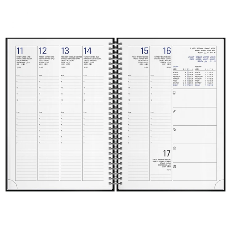 Agenda settimanale Spiral Printflex chiusa, formato 17x24 cm, copertina in carta bianca da personalizzare con logo azienda