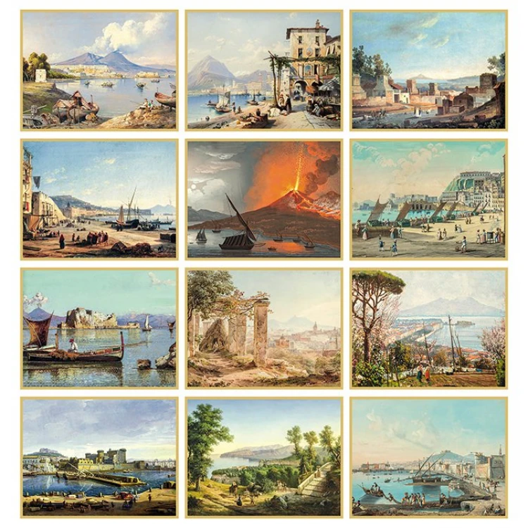 Calendario da tavolo gouaches con 13 fogli in carta avorio e piedino in cartoncino, da personalizzare con logo aziendale
