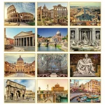Calendario da tavolo Roma mensile aperto con piedino in cartoncino avorio, pronto per personalizzazione con logo