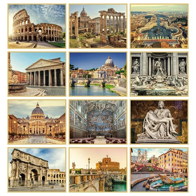 Calendario da tavolo Roma mensile aperto con piedino in cartoncino avorio, pronto per personalizzazione con logo