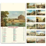 Calendario da parete illustrato tema Italia antica con 12 fogli in carta avorio e testata rinforzata, da personalizzare con logo