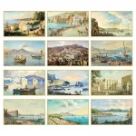 Calendario da parete Napoli antica con 12 fogli illustrati in carta avorio, testata personalizzabile
