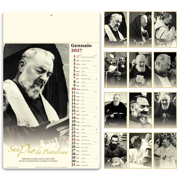 Calendario da parete San Pio mensile con illustrazioni, testata rinforzata, disponibile da personalizzare con logo azienda
