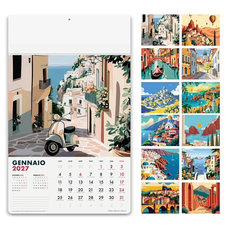 Calendario da parete Emozioni mensile con illustrazioni, base neutra bianca da personalizzare