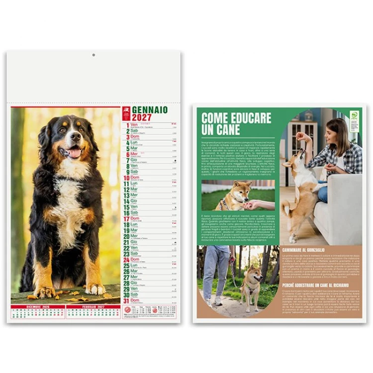 Calendario da parete illustrato con cani e gatti, 12 fogli in carta patinata con testata da personalizzare