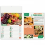 Calendario da parete illustrato con tema frutta e verdura, 12 fogli mensili in carta patinata, testata da personalizzare con logo aziendale