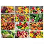 Calendario da parete illustrato con tema frutta e verdura, 12 fogli mensili in carta patinata, testata da personalizzare con logo aziendale