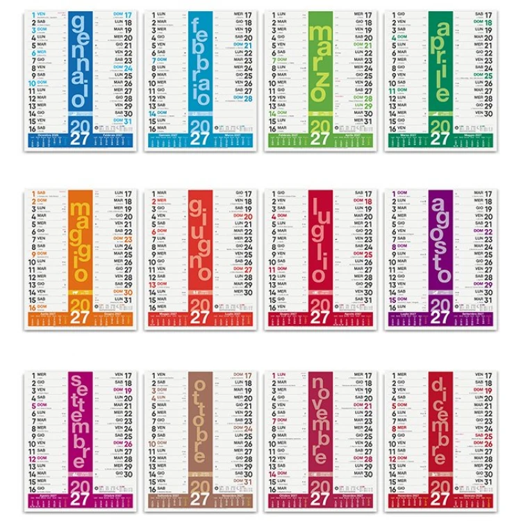 Calendario da parete olandese colors con 12 fogli in carta patinata e testata personalizzabile