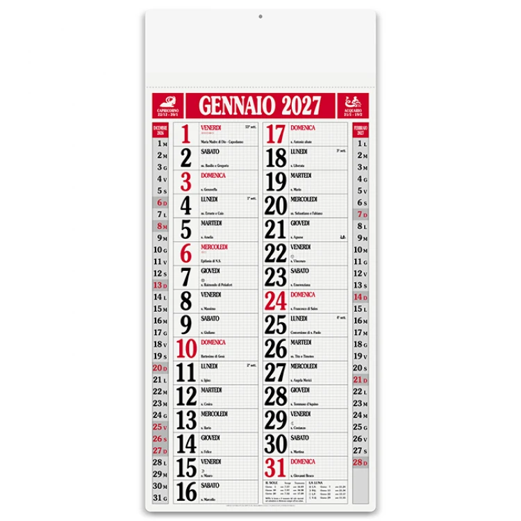 Calendario olandese da parete magnum con 12 fogli in carta naturale e testata rinforzata da personalizzare con logo