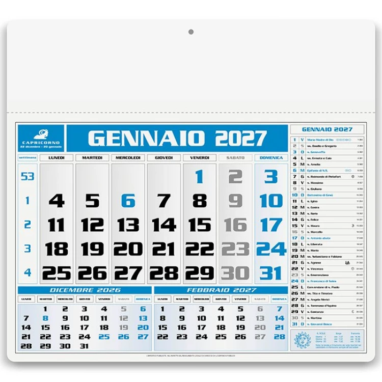 Calendario da parete Americano da personalizzare con logo, carta naturale 70 g, 12 fogli mensili con testata rinforzata