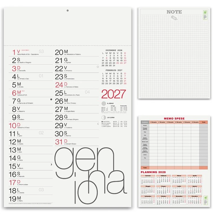 Calendario da parete moderno olandese con 12 fogli in carta patinata, testata personalizzabile