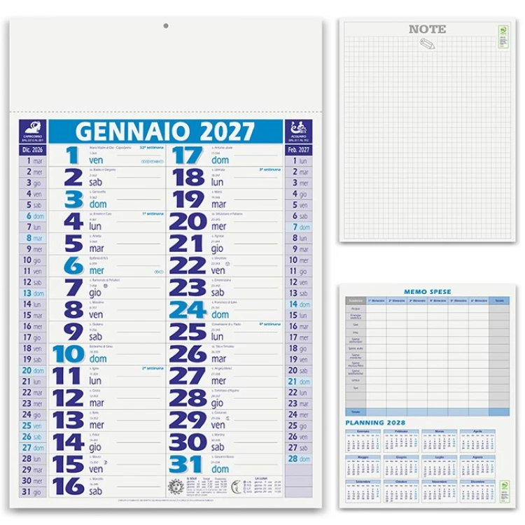 Calendario da parete smart modello olandese a 12 fogli in carta patinata da personalizzare con logo
