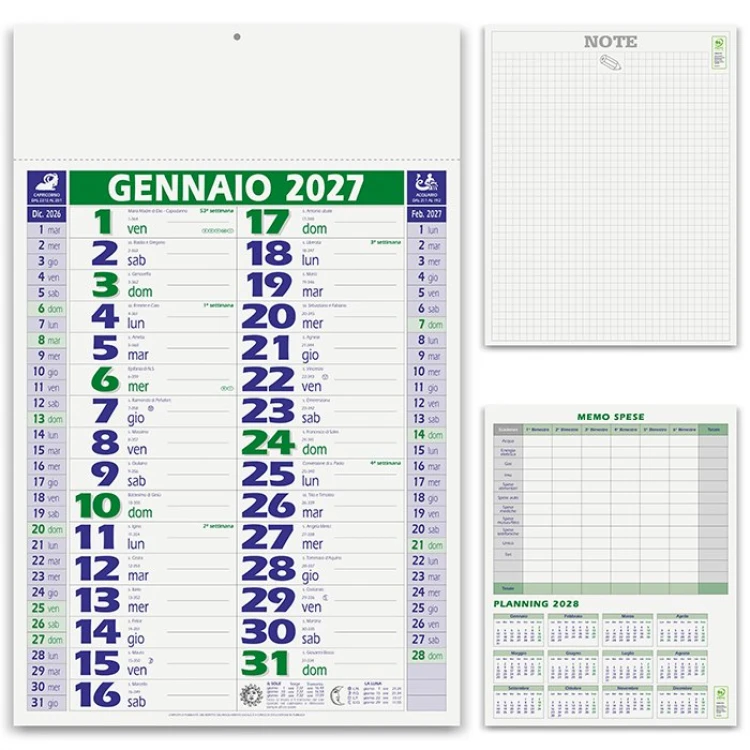 Calendario da parete smart modello olandese a 12 fogli in carta patinata da personalizzare con logo