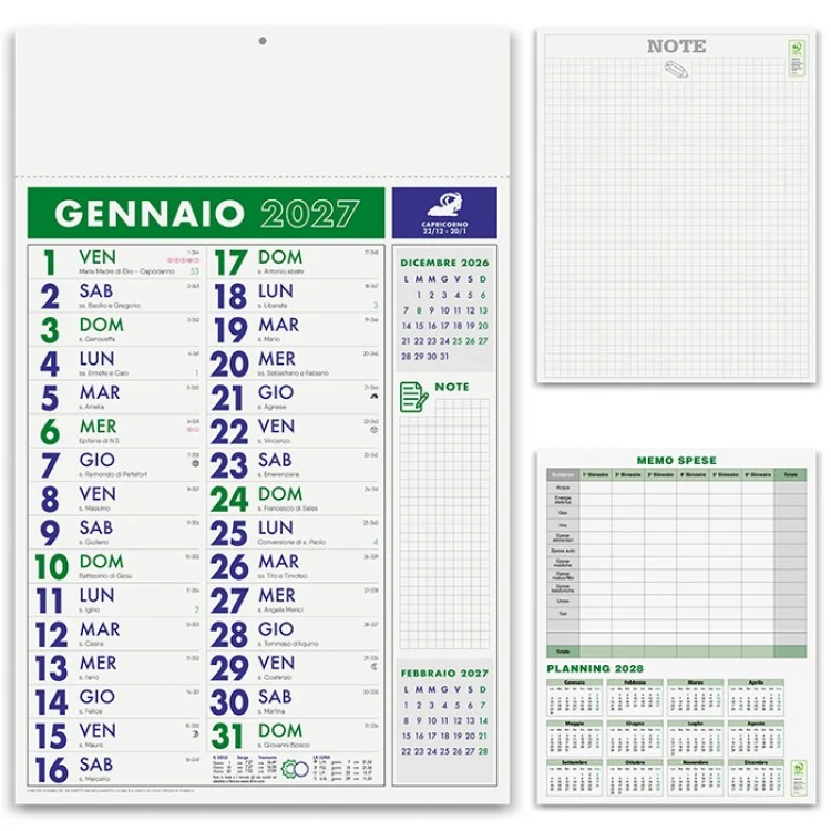 Calendario da parete olandese con fogli notes in carta patinata, testata personalizzabile