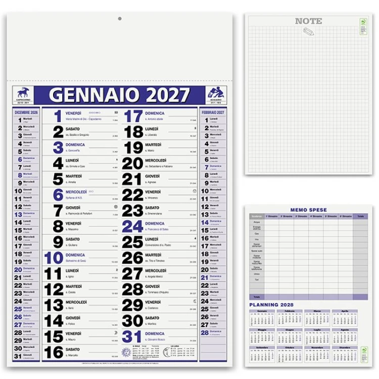 Calendario da parete olandese Elegant con 12 fogli in carta patinata e testata personalizzabile