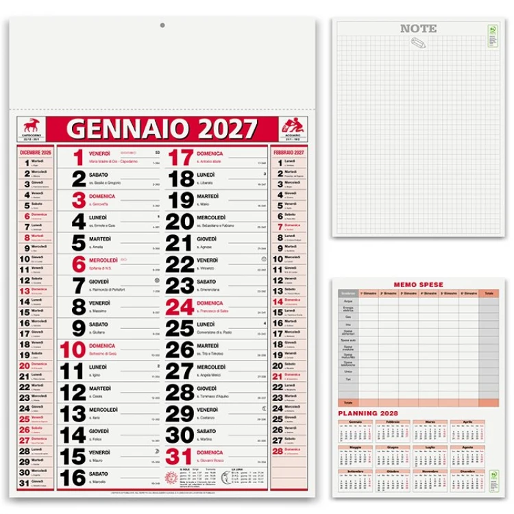Calendario da parete olandese Elegant con 12 fogli in carta patinata e testata personalizzabile