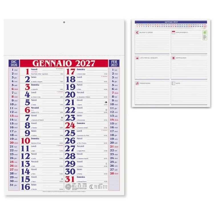 Calendario da parete medium con 12 fogli in carta patinata e testata termosaldata da personalizzare con logo