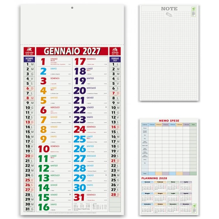 Calendario da parete olandese color shaded con 12 fogli, testata personalizzabile con logo