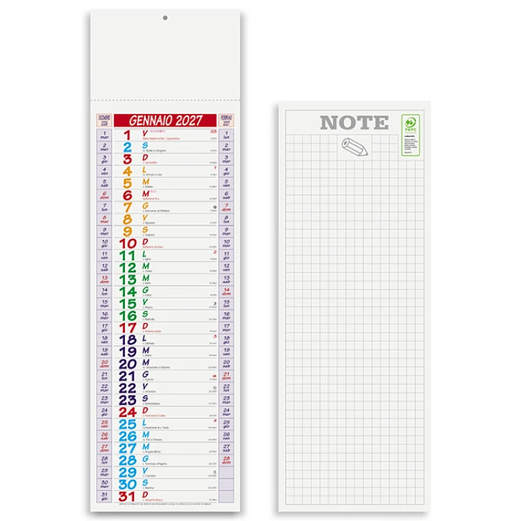 Mehrfarbiger Silhouette-Wandkalender mit 12 Blättern aus 70 g gestrichenem Papier, Kopfzeile und Notizseite, personalisierbar mit Logo
