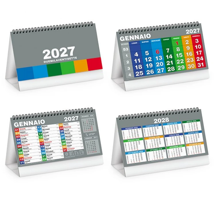 Calendario da tavolo block table con fogli mensili e supporto in cartoncino bianco, personalizzabile con logo aziendale