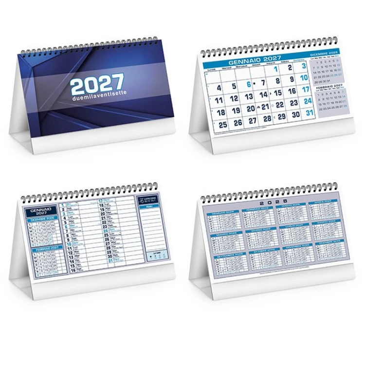 Spiralgebundener Tischkalender table notes mit weißem Kartonständer und 13 Blättern zum Personalisieren
