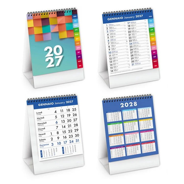 Calendario da tavolo tall table spiralato in bianco con 13 fogli mensili e piedino rigido