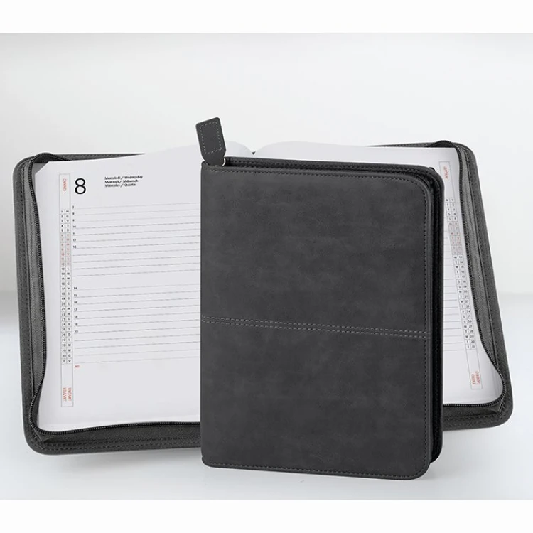 Agenda diária bolsa em ecocouro com fecho de zíper, interior intercambiável 17x24 cm para personalizar com logótipo