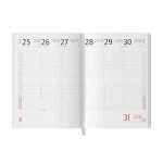 Agenda settimanale modello portafoglio in poliuretano con chiusura magnetica, vista frontale chiusa, disponibile in diversi colori, da personalizzare con logo