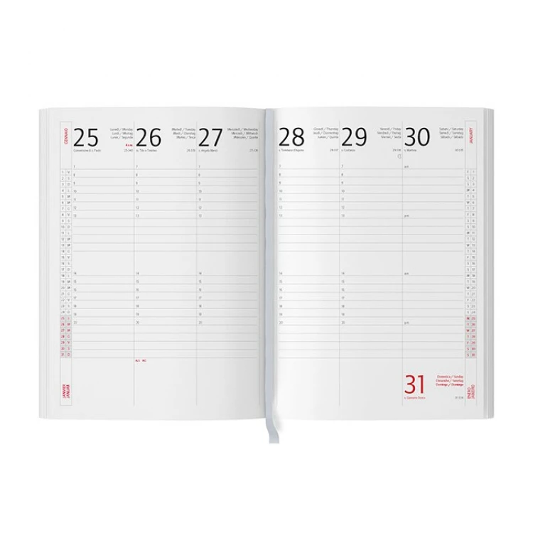 Agenda settimanale modello portafoglio in poliuretano con chiusura magnetica, vista frontale chiusa, disponibile in diversi colori, da personalizzare con logo
