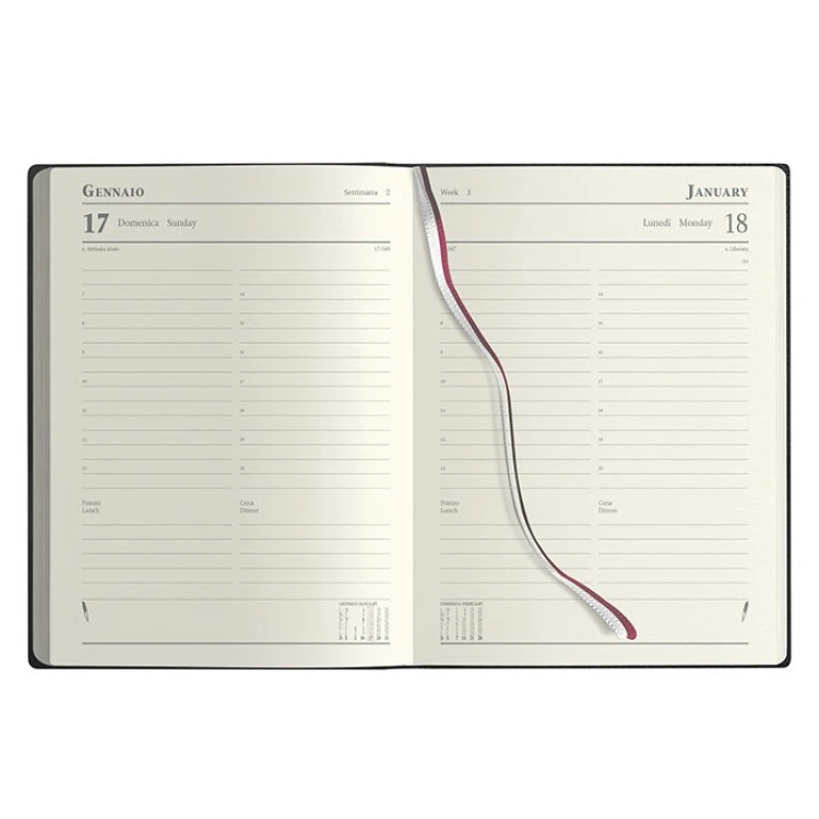 Agenda manager giornaliera 17x24 cm rilegata in poliuretano termovirante con interno in carta avorio e astuccio lusso da personalizzare