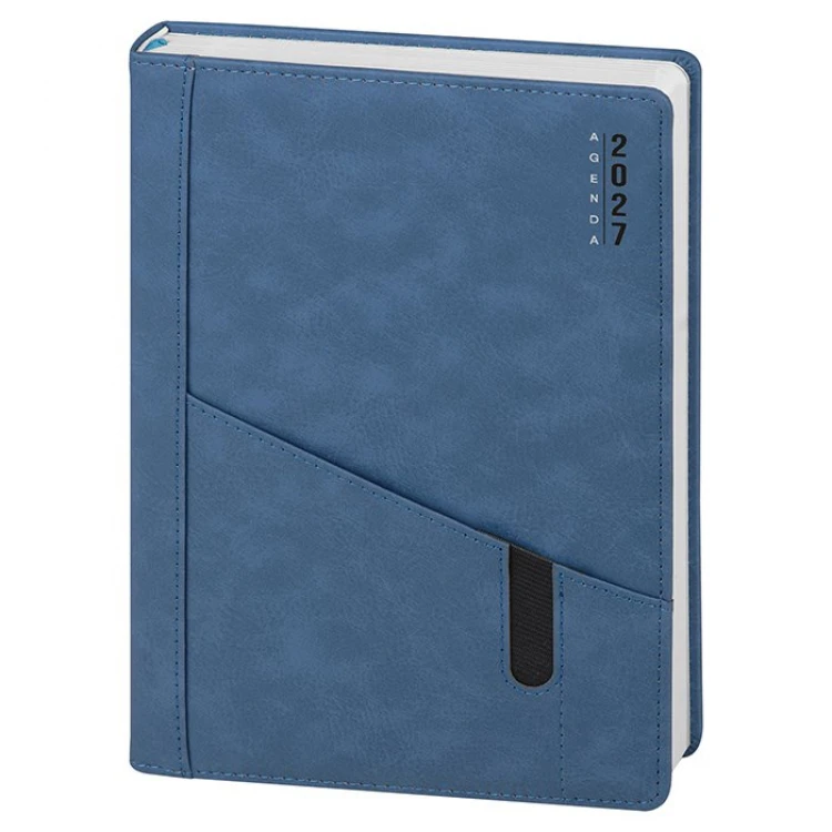 Agenda giornaliera chiusa 15x21 cm in carta bianca con quadranti imbottiti e tasche anteriori