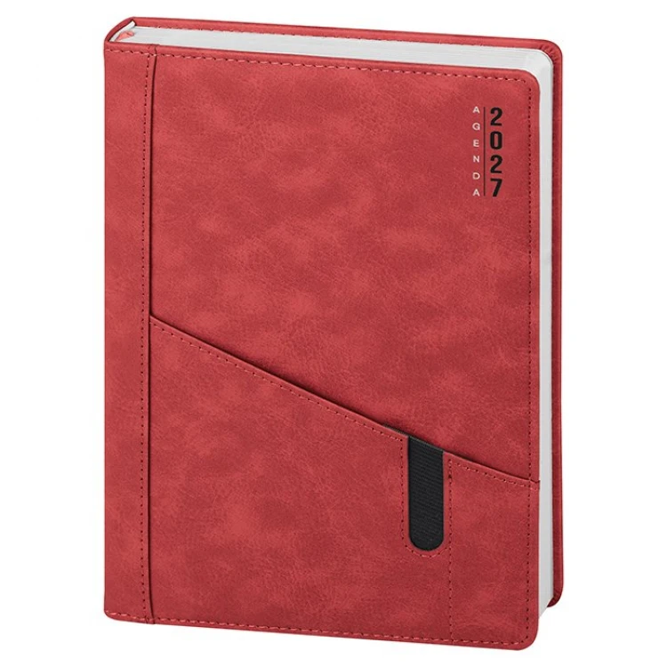 Agenda giornaliera chiusa 15x21 cm in carta bianca con quadranti imbottiti e tasche anteriori