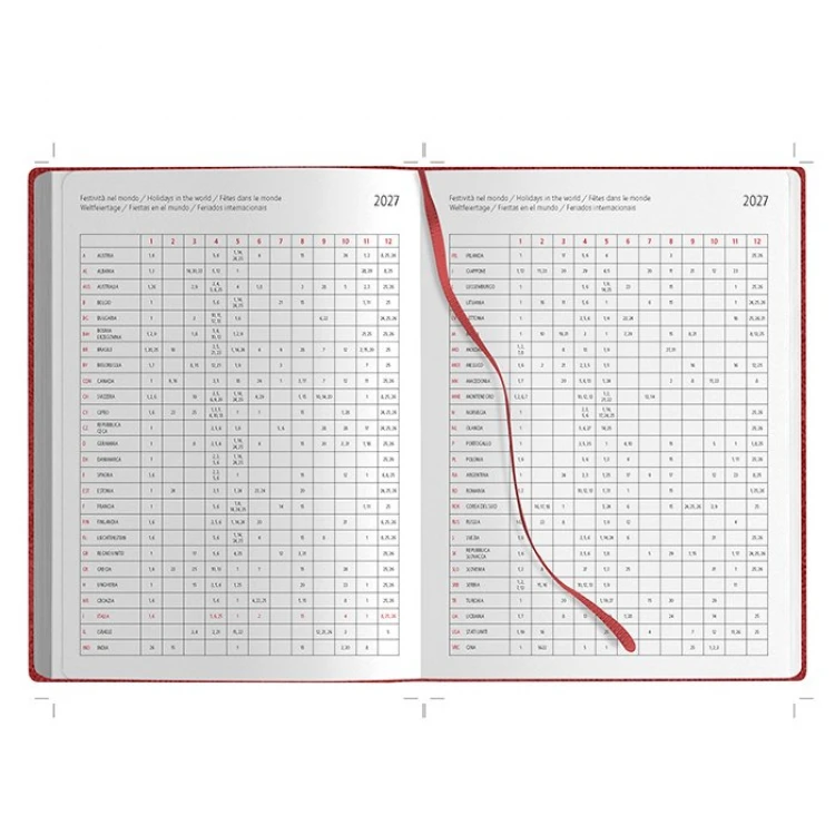 Agenda giornaliera chiusa 15x21 cm in carta bianca con quadranti imbottiti e tasche anteriori
