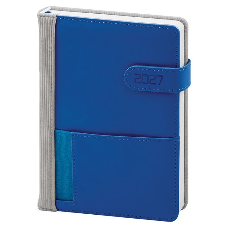 Agenda diária em poliuretano termoformado com fecho magnético, formato 15×21 cm fechada, para personalizar com logótipo
