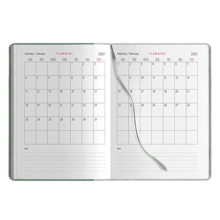 Agenda diária em poliuretano termoformado com fecho magnético, formato 15×21 cm fechada, para personalizar com logótipo