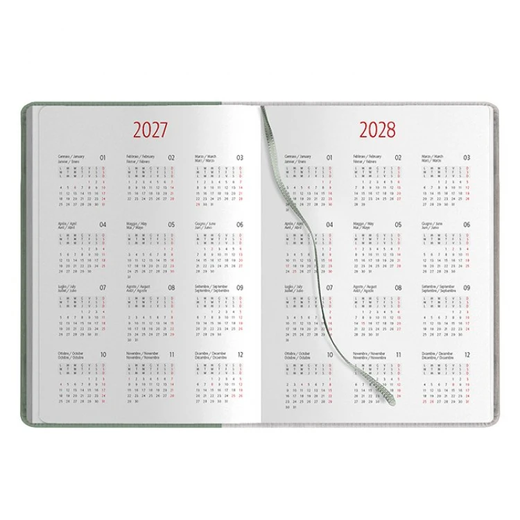 Agenda diária em poliuretano termoformado com fecho magnético, formato 15×21 cm fechada, para personalizar com logótipo