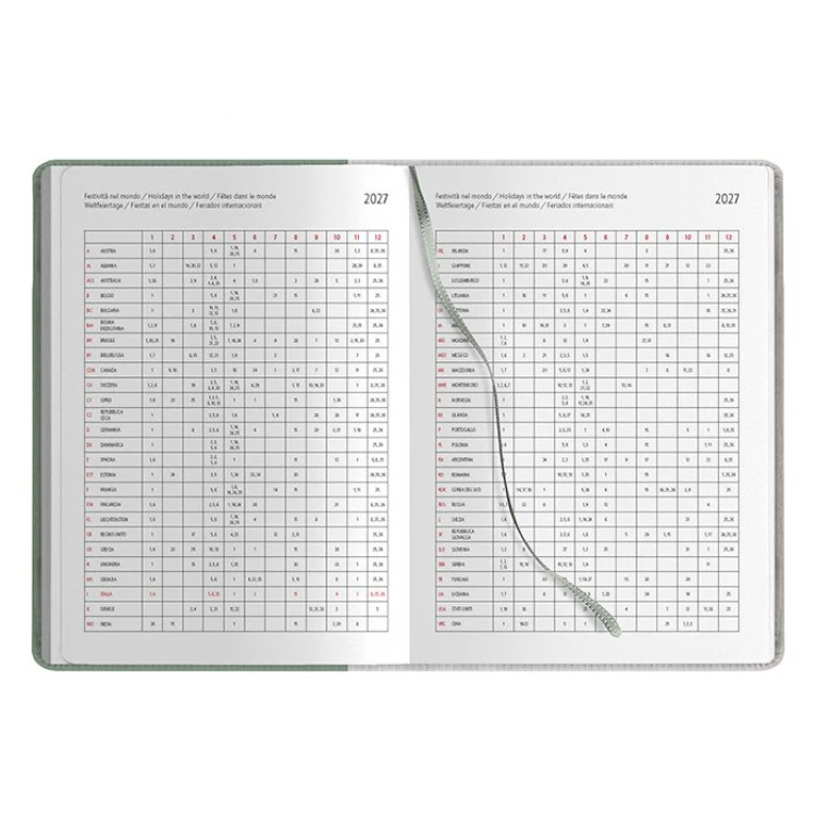 Agenda diária em poliuretano termoformado com fecho magnético, formato 15×21 cm fechada, para personalizar com logótipo