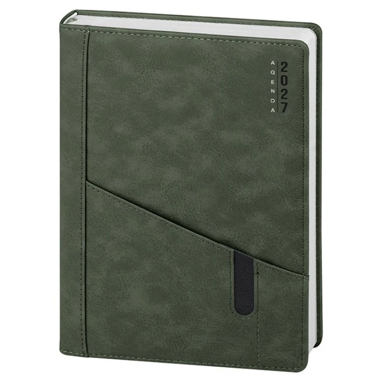 Agenda giornaliera chiusa in copertina poliuretano, formati 17x24 centimetri, disponibile in vari colori per la personalizzazione aziendale