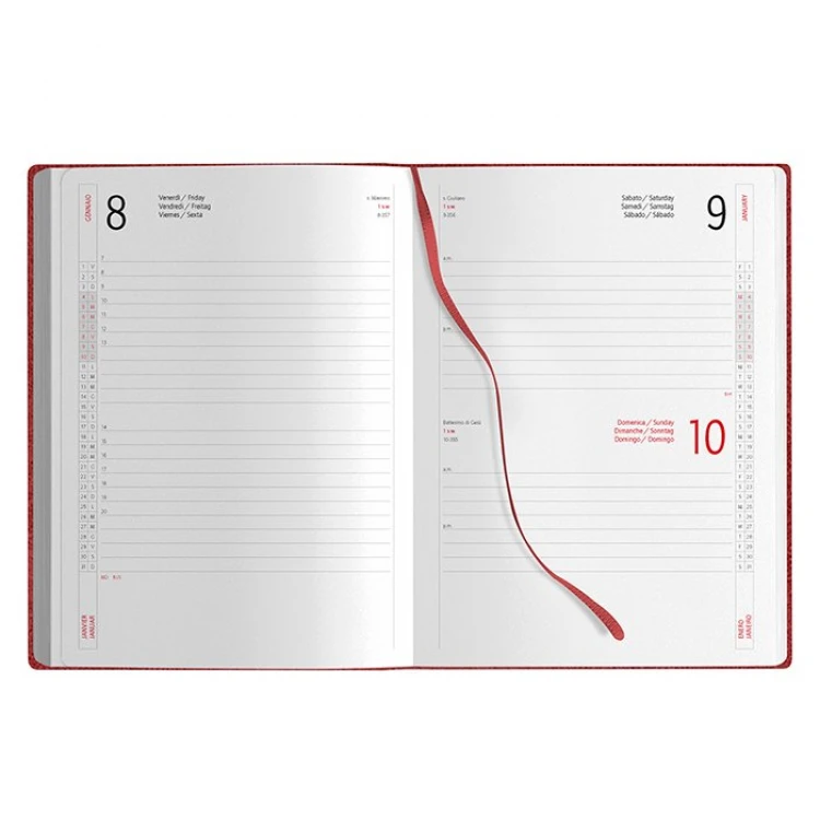 Agenda giornaliera chiusa in copertina poliuretano, formati 17x24 centimetri, disponibile in vari colori per la personalizzazione aziendale