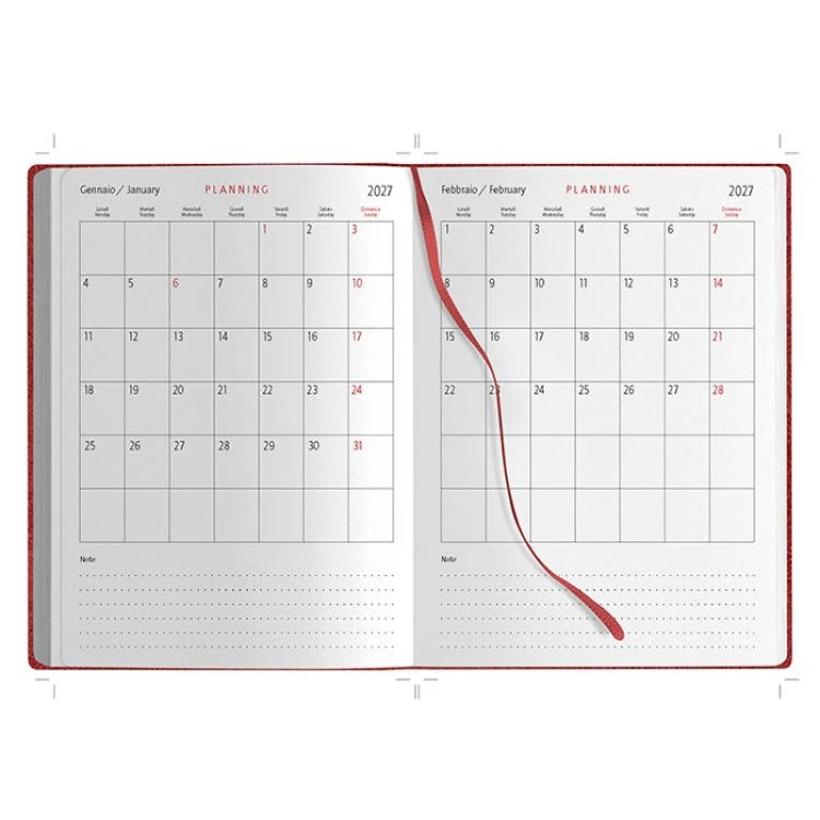 Agenda giornaliera chiusa in copertina poliuretano, formati 17x24 centimetri, disponibile in vari colori per la personalizzazione aziendale