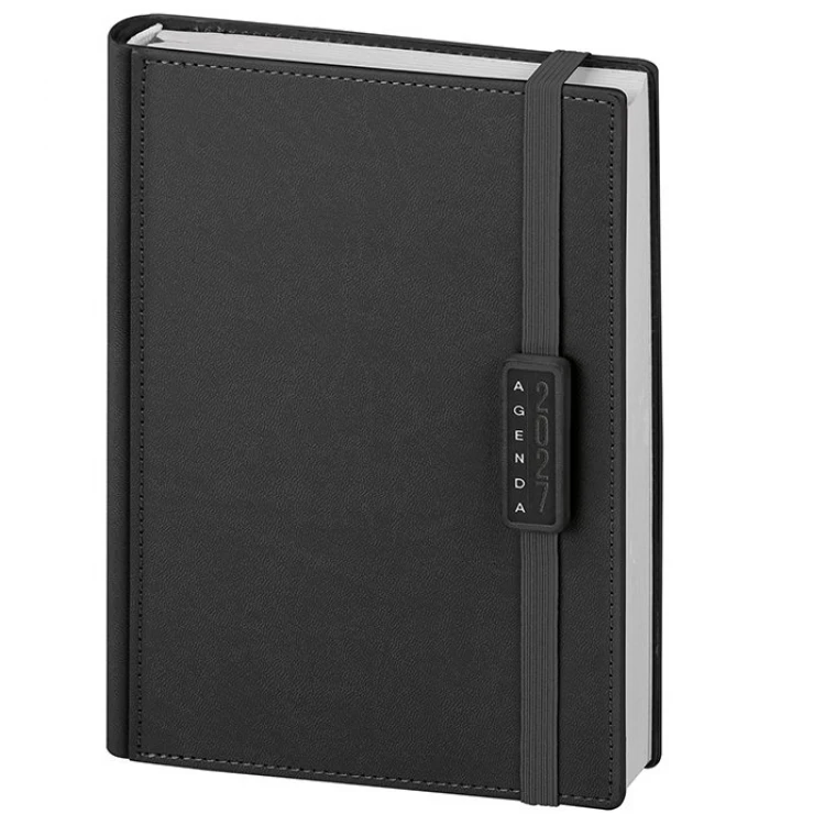 Agenda giornaliera chiusa con elastico e astuccio coordinato, disponibile da personalizzare con logo