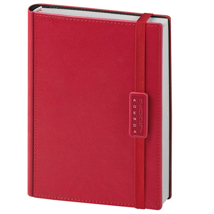 Agenda giornaliera chiusa con elastico e astuccio coordinato, disponibile da personalizzare con logo