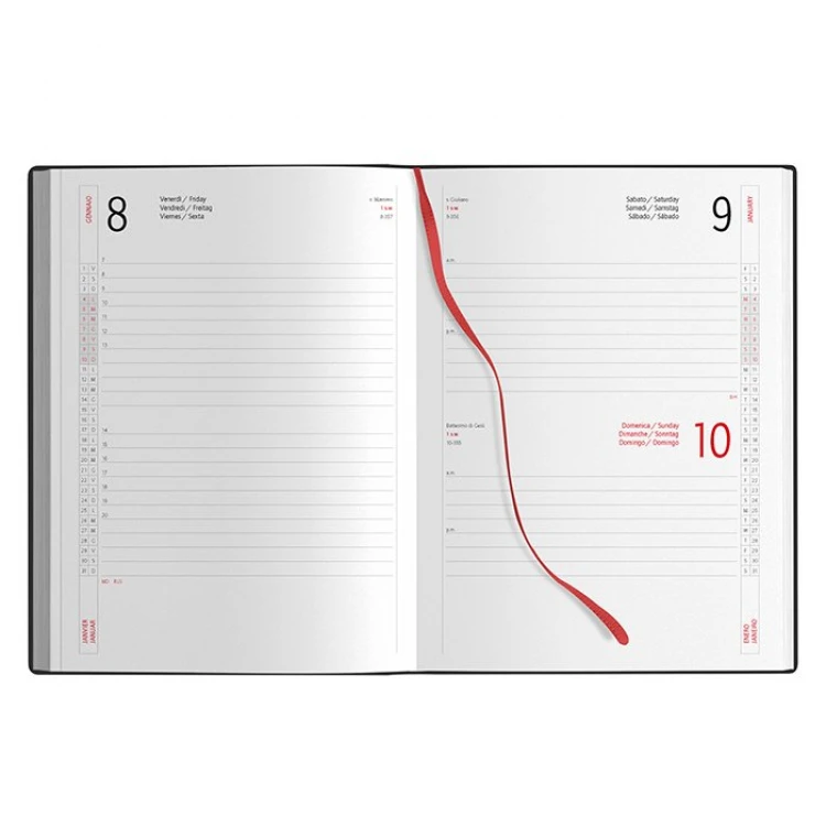 Agenda giornaliera chiusa con elastico e astuccio coordinato, disponibile da personalizzare con logo