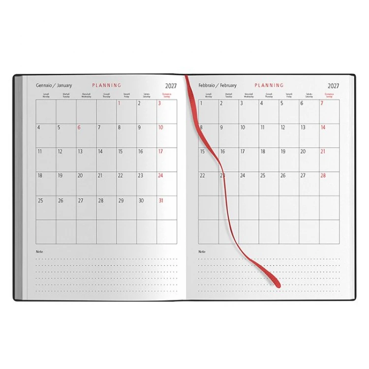 Agenda giornaliera chiusa con elastico e astuccio coordinato, disponibile da personalizzare con logo