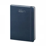 Agenda settimanale in poliuretano con copertina rigida e elastico in tinta, pagine multilingue e segnapagine da personalizzare con logo