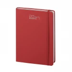 Agenda settimanale in poliuretano con copertina rigida e elastico in tinta, pagine multilingue e segnapagine da personalizzare con logo