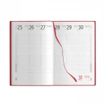 Agenda settimanale in poliuretano con copertina rigida e elastico in tinta, pagine multilingue e segnapagine da personalizzare con logo