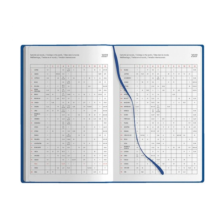 Agenda giornaliera in poliuretano con interni giornalieri e elastico in tinta da personalizzare con logo